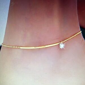 NEW 18K Gold Plated Stainless Steel Anklet With Cubic Zirconia Pendant.